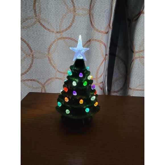 Christmas Is Forever Ceramic Green Light Up Christmas Tree 7.5in Multicolor Read - Picture 11 of 12
